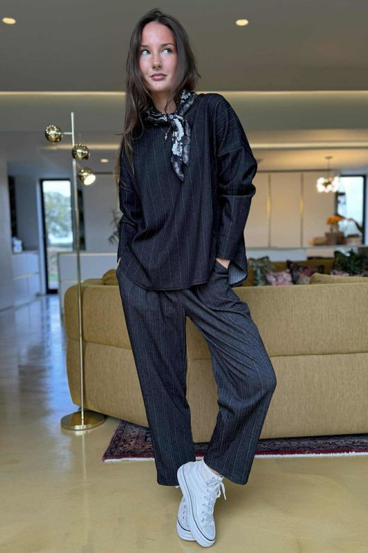 Wall Street Stretch Herringbone City Scoop Top Black /40 =